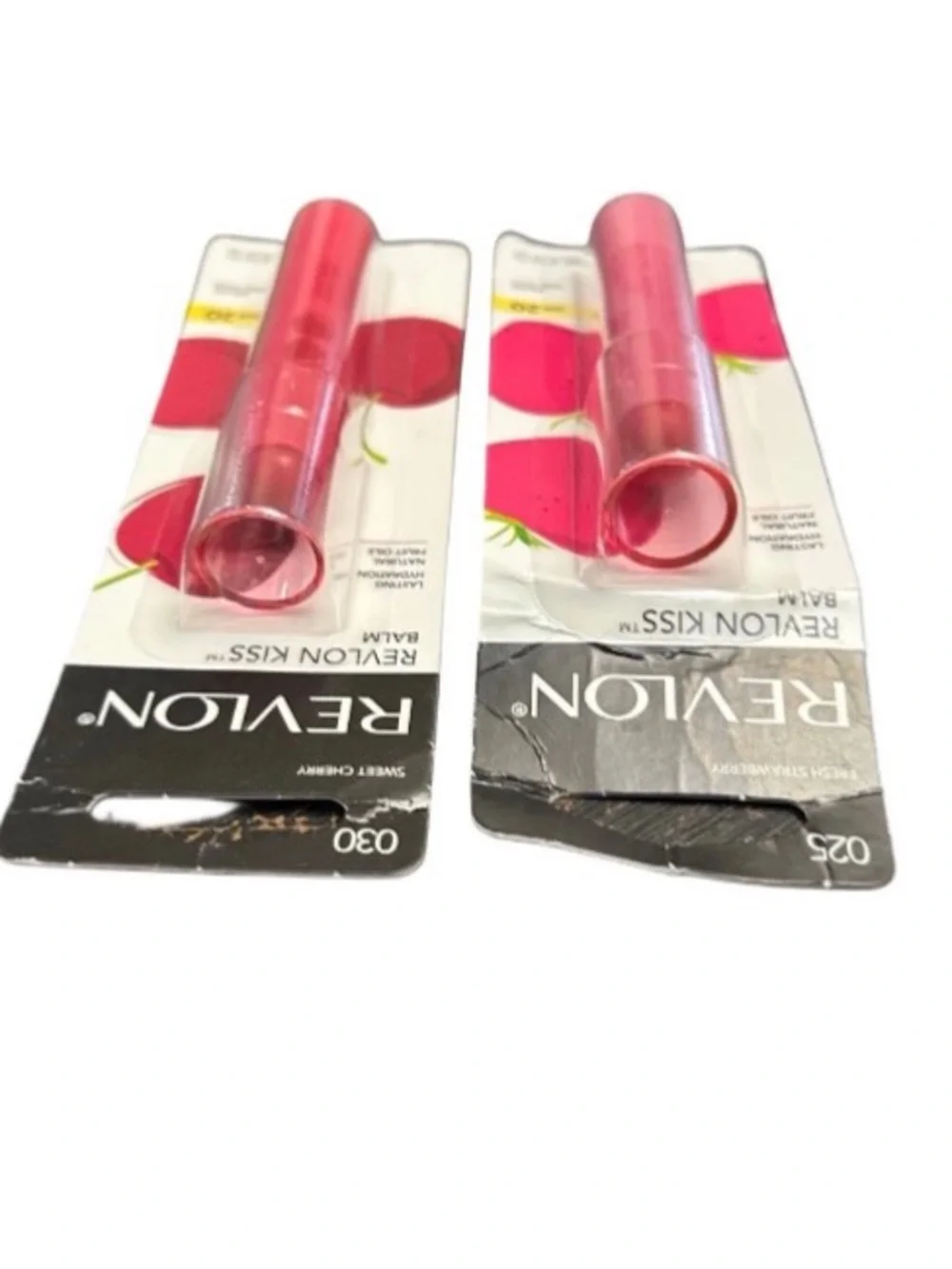 Revlon Kiss Balm Lip SPF 20 Chapstick Sweet Cherry 030, Fresh Strawberry 025 Lot